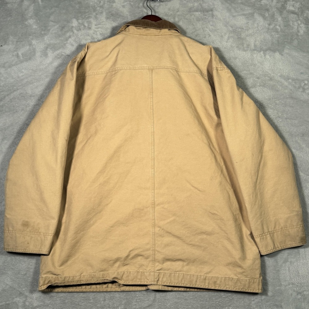 LL Bean Coat Mens 2XL Beige Canvas Barn‎ Work Jacket Corduroy Collar Logo *FLAW - Picture 9 of 11